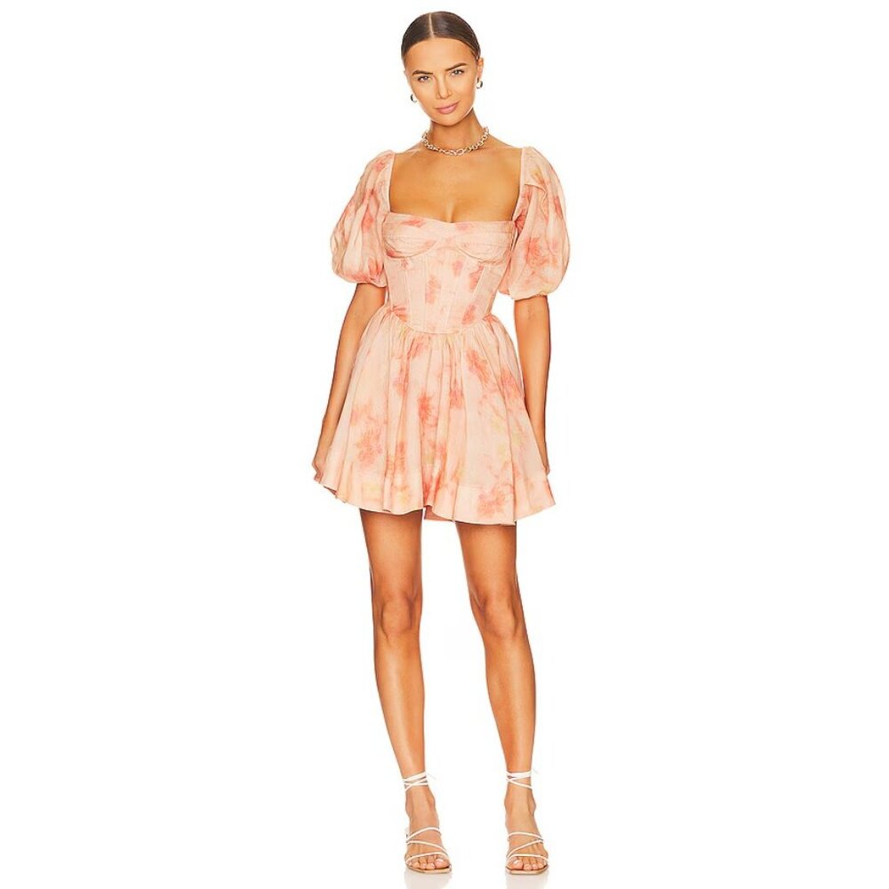 Bardot Peach Puff Sleeve Dress